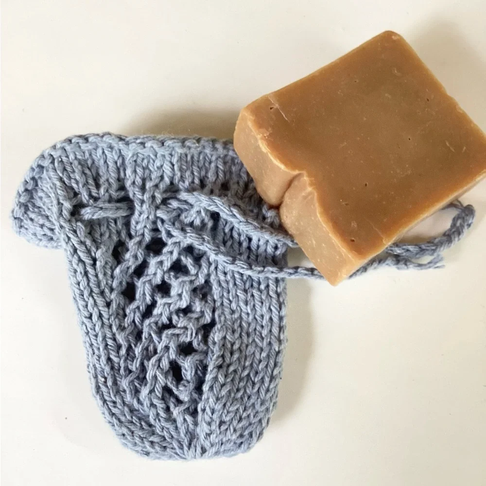 Soap Saver Bag Pouch Hand Crafted Denim Blue Cotton Bath Essential Exfoliating